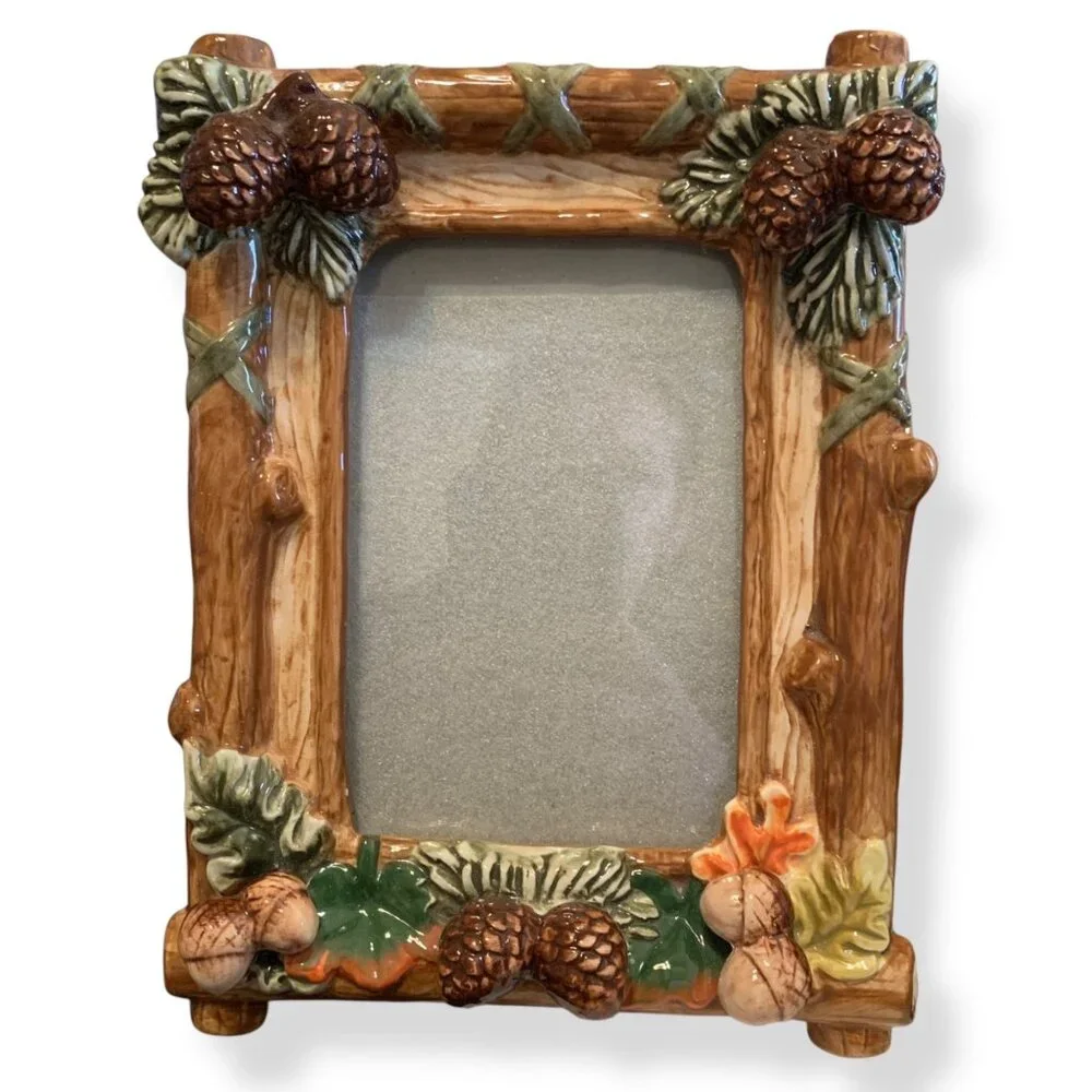 Rustic Vintage Pine Cone Ceramic Picture‎ Frame Woodland Nature Decor Cabin